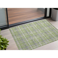 2' X 3' Green and Gray Plaid Washable Non Skid Indoor Outdoor Area Rug