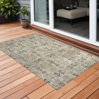 2' X 3' Beige and Gray Floral Medallion Washable Non Skid Indoor Outdoor Area Rug