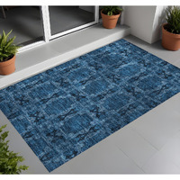 2' X 3' Navy and Gray Floral Medallion Washable Non Skid Indoor Outdoor Area Rug