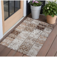 2' X 3' Taupe and Ivory Patchwork Washable Non Skid Indoor Outdoor Area Rug