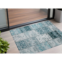 2' X 3' Teal Patchwork Washable Non Skid Indoor Outdoor Area Rug