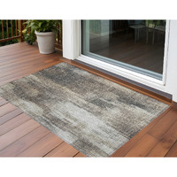 2' X 3' Taupe and Gray Abstract Washable Non Skid Indoor Outdoor Area Rug
