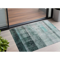 2' X 3' Teal Ombre Washable Non Skid Indoor Outdoor Area Rug