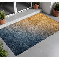 2' X 3' Denim and Gold Ombre Washable Non Skid Indoor Outdoor Area Rug