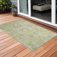 2' X 3' Artichoke Green Oriental Washable Non Skid Indoor Outdoor Area Rug