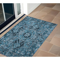 2' X 3' Denim and Gray Oriental Washable Non Skid Indoor Outdoor Area Rug