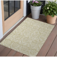 2' X 3' Light Green Damask Washable Non Skid Indoor Outdoor Area Rug