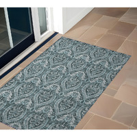 2' X 3' Teal Damask Washable Non Skid Indoor Outdoor Area Rug