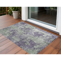 2' X 3' Purple and Green Abstract Washable Non Skid Indoor Outdoor Area Rug