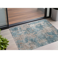 2' X 3' Teal and Taupe Abstract Washable Non Skid Indoor Outdoor Area Rug