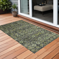 2' X 3' Blue and Green Floral Washable Non Skid Indoor Outdoor Area Rug
