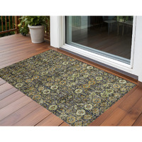 2' X 3' Blue and Orange Floral Washable Non Skid Indoor Outdoor Area Rug