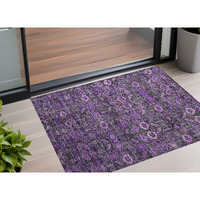 2' X 3' Purple and Green Floral Washable Non Skid Indoor Outdoor Area Rug