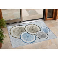 2' X 3' Blue Gold and Gray Faux Bois Washable Non Skid Indoor Outdoor Area Rug