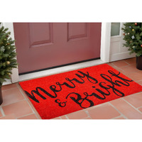 24" X 36" Red and Black Coir Merry and Bright Outdoor Christmas Door Mat