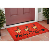 24" X 36" Red and Black Coir Reindeer Merry Christmas Outdoor Christmas Door Mat
