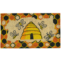 18" X 30" Beige and Orange Coir Bees Outdoor Spring Door Mat