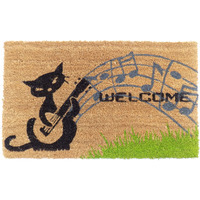 18" X 30" Brown and Black Coir Cat Welcome Outdoor Door Mat