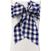 LA Linen Pack of 10 Gingham Checkered Chair Bows 8 by 108-Inch, White and Royal Blue