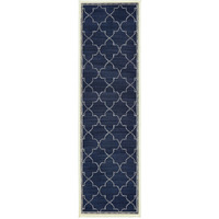 2 X 8 Blue and Ivory geometric Stain Resistant Indoor Outdoor Area Rug