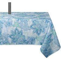 DII Blue Watercolor Paisley Print Outdoor Tablecloth With Zipper