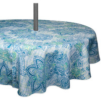 DII Blue Watercolor Paisley Print Outdoor Tablecloth With Zipper 60 Round