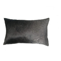 12" X 20" X 5" Gray And White Cowhide  Pillow