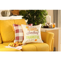 Set Of 4 18" Thanksgiving Gingham Throw Pillow Cover In Multicolor