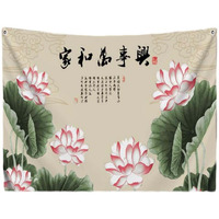 Chinese Lotus Bedroom Tapestry TV Backdrop Tapestry Living Room Tapestry Decoration, 39x51 inch