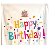 Pink Cake Happy Birthday Tapestry Photo Backdrop Hanging Blankets Party Decorate Wall Tapestry, 51x59 inch