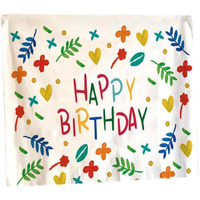 Happy Birthday Tapestry Photo Backdrop Flowers Hanging Blankets Party Decorate Wall Tapestry, 51x59 inch