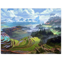 Terraced Field Bedroom Tapestry Landscape Background Cloth Bedside Wall Hanging Cloth Room Decoration Tapestry, 43x59 inch
