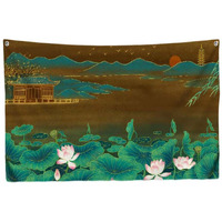 Lotus Bedroom Tapestry Chinese Painting TV Backdrop Wall Tapestry Living Room Tapestry Decoration, 39x51 inch