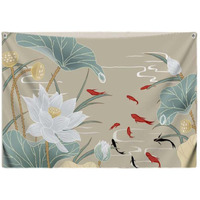Chinese Lotus Carp Bedroom Tapestry TV Backdrop Tapestry Living Room Tapestry Decoration, 39x51 inch