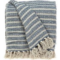 Blue Gray and Beige Cotton Handloom Throw Blanket