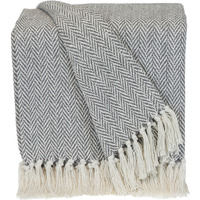 Handloomed Light Gray Cotton Throw Blanket with Tassels