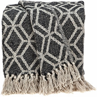 Grey and Beige Handloom Geometric Woven Throw Blanket