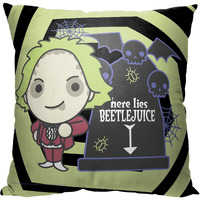 WB-Beetlejuice, Beetlejuice Grave Printed Throw Pillow 18"x18"