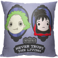 WB-Beetlejuice, Never Trust the Living Printed Throw Pillow, 18"x18"