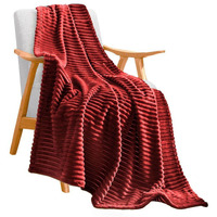 SOGA Burgundy Throw Blanket Warm Cozy Striped Pattern Thin Flannel Coverlet Fleece Bed Sofa Comforter