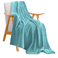 SOGA Sky Blue Throw Blanket Warm Cozy Striped Pattern Thin Flannel Coverlet Fleece Bed Sofa Comforter