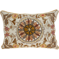 14 X 20 Beige Zippered 100% cotton Throw Pillow With Embroidery