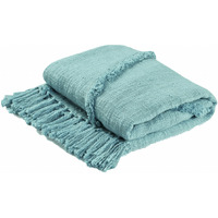 Blue Woven cotton Solid color Throw Blanket