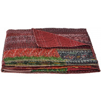 Red Knitted Silk Patchwork Throw Blanket