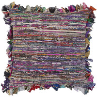 26 X 26 Blue and Red Weave Zippered Pillow With Fringe