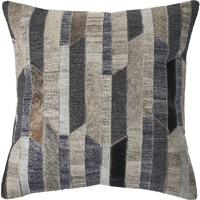 20 X 20 Beige and gray Striped Faux Leather Zippered Pillow