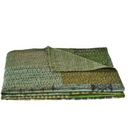 green Knitted Silk Patchwork Throw Blanket