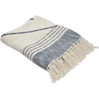 Blue and Off White Woven cotton Striped Throw Blanket