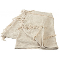 cream Woven cotton Solid color Throw Blanket