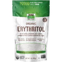 NOW Foods, Organic Erythritol, Pleasant Sweetner for Reduced-Calorie and Sugar-Free Recipes, Zero-Calorie, Low Glycemic Impact, 1-Pound (Packaging May Vary)